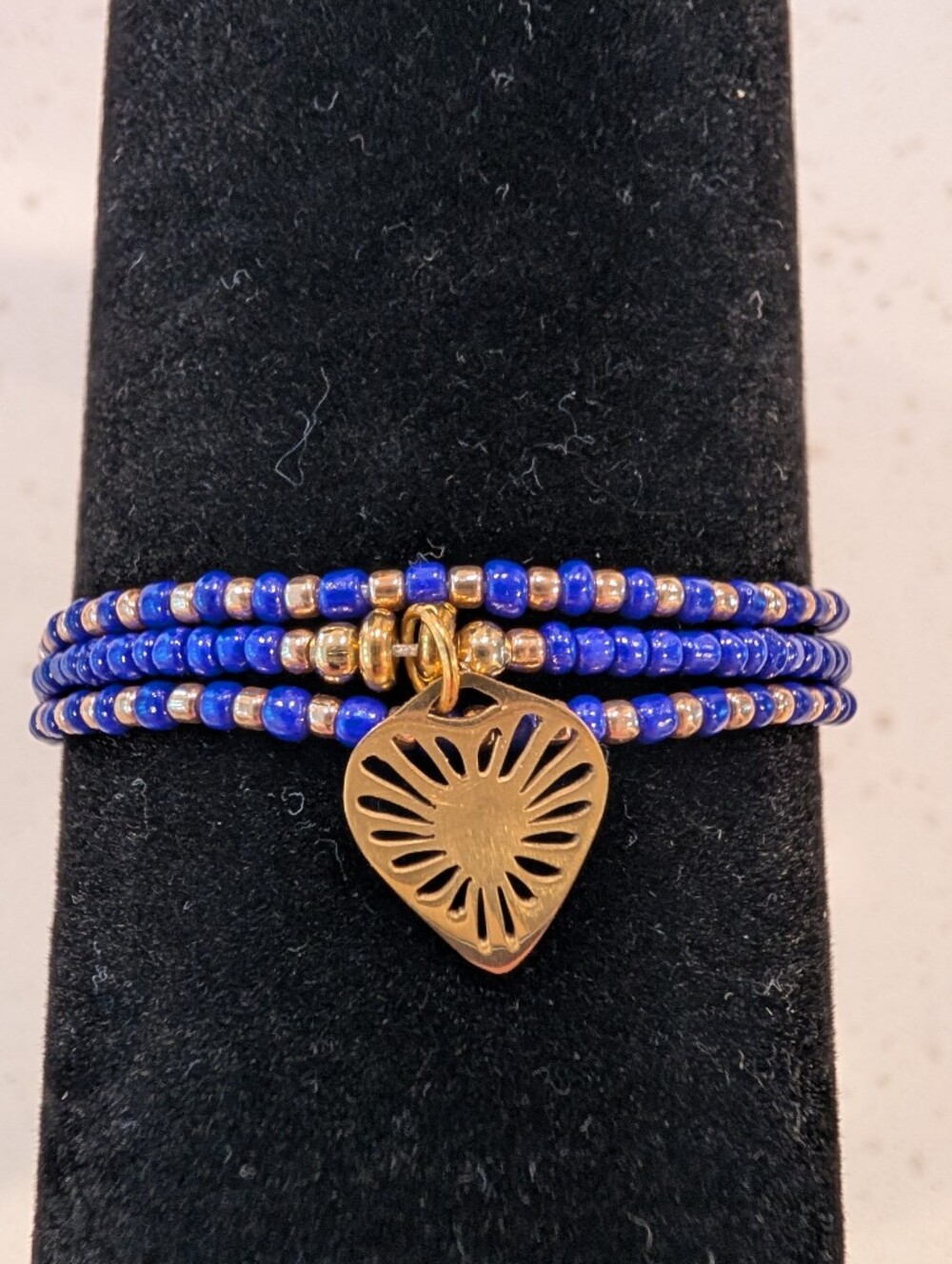 Boho Gold Charm Blue And Gold Beaded Multi strand Adjustable Bracelet